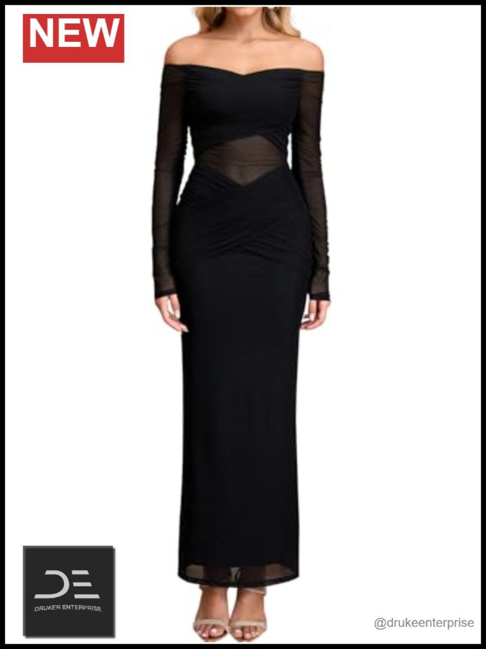 Sheer Mesh Off Shoulder Long Sleeve Formal Maxi Dress Bodycon Ruched